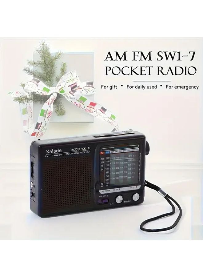 KK 9 راديو محمول AM FM SW مع مكبر صوت عالي وجاك سماعات الرأس، يعمل ببطاريتين AA، للاستخدام الداخلي والخارجي وفي حالات الطوارئ - Image 1